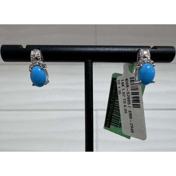 14k Gold Sleeping Beauty Turquoise And Diamonds Earrings